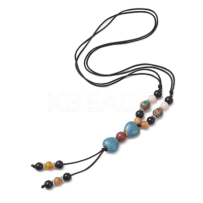 Retro Glass & Porcelain & Alloy Adjustable Nylon Cord Y Necklaces for Women NJEW-JN05360-02-1