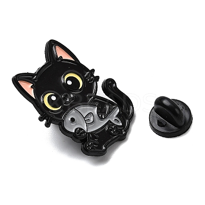 Cat with Fish Enamel Pins JEWB-I055-05EB-06-1