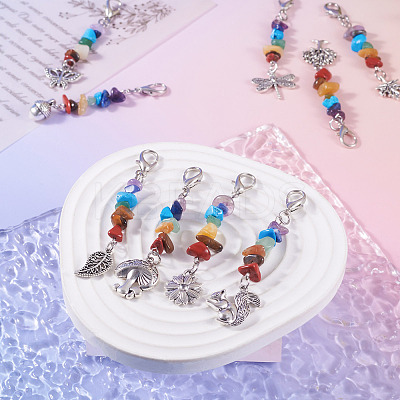 Chakra Gemstone Chip Pendant Decorations HJEW-TAC0028-1