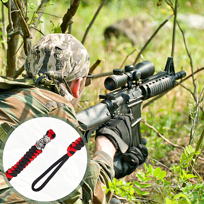 2Pcs 2 Style Braided Polyester EDC Knife Parachute Lanyard Alloy Spartan Skull Bead Pendant Decoration for Men HJEW-HY0001-08-1