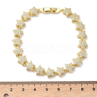 Clear Cubic Zirconia Star Link Chains Bracelet BJEW-G773-01G-1