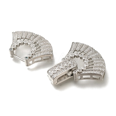 Rack Plating Bowknot Brass Micro Pave Clear Cubic Zirconia Fold Over Clasps KK-H512-09P-1