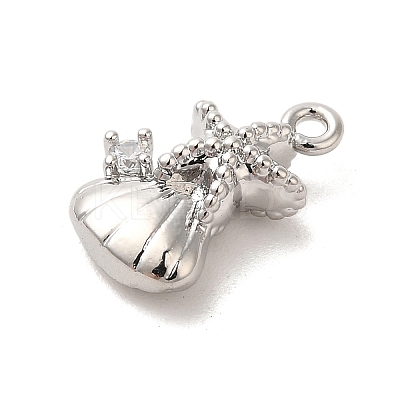 Marine Animal Theme Platinum Brass Micro Pave Clear Cubic Zirconia Pendants KK-U031-01P-03-1