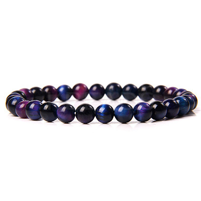Synthetic Rainbow Tiger Eye Round Beaded Stretch Bracelet SF8562-6-1-1