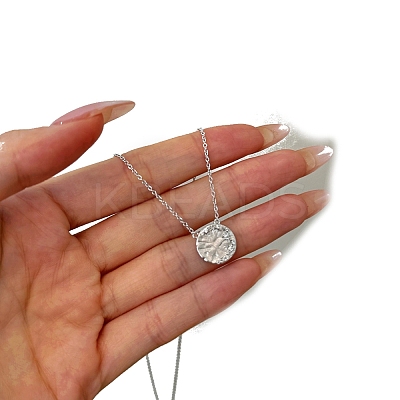 Flat Round with Star 925 Sterling Silver Micro Pave Cubic Zirconia Pendant Necklaces NJEW-K279-04MS-1