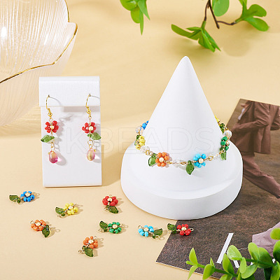 36Pcs 6 Style Glass Seed & Acrylic Connector Charms PALLOY-TA00220-1