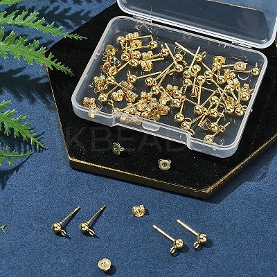40Pcs 304 Stainless Steel Ball Post Stud Earring Findings STAS-FS0001-76G-1