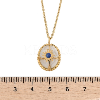304 Stainless Steel Pave Natural Lapis Lazuli Oval with Star Pendant Necklaces for Women NJEW-Z055-05G-1