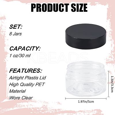 8Pcs Transparent Plastic Empty Portable Facial Cream Jar CON-CP0001-015B-1