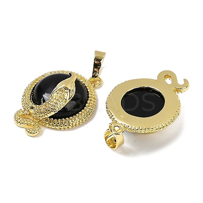 Natural & Synthetic Mixed Gemstone Flat Round Shaped Brass Pendants KK-F887-03G-1
