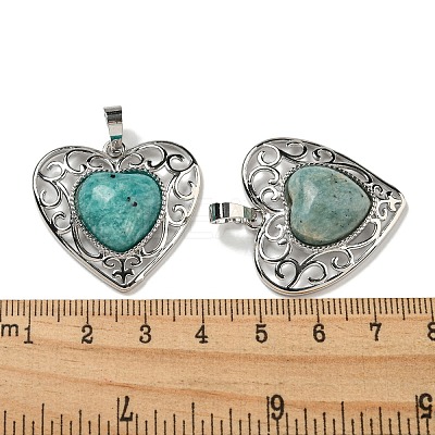 Natural Amazonite Peach Love Heart Pendants G-G158-01I-1
