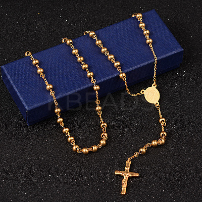 201 Stainless Steel Rosary Bead Necklaces LS-NJEW-L427-22G-1