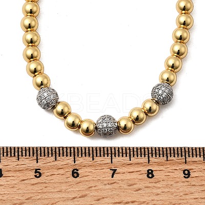 Brass Micro Pave Clear Cubic Zirconia Round Beaded Necklaces for Women NJEW-K392-17G-1