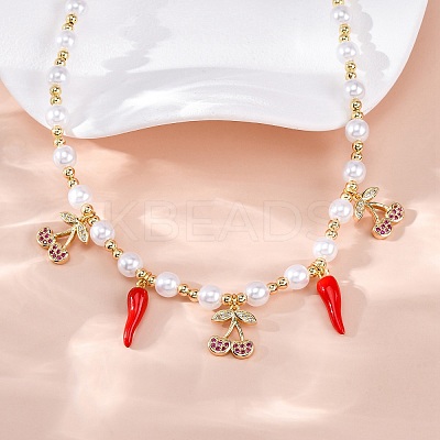 Brass Micro Pave Clear Cubic Zirconia Beaded Necklaces NJEW-Z059-06G-02-1