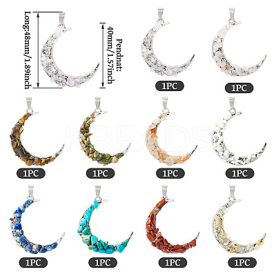 10Pcs Moon Alloy Natural & Synthetic Gemstone Pendants PALLOY-TAC0147-1