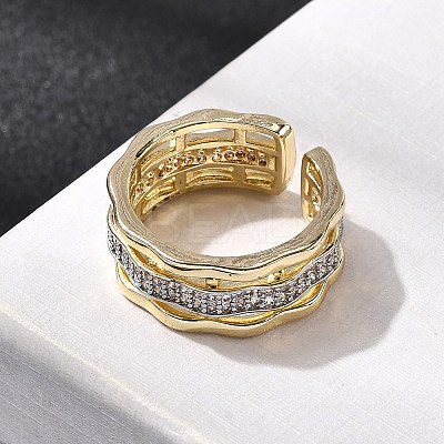 Brass Micro Pave Clear Cubic Zirconia Cuff Rings RJEW-H262-04G-1