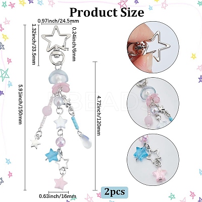 2Pcs Star Resin Pendant Keychain HJEW-BBC0001-12B-1