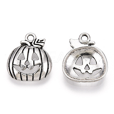 Tibetan Style Halloween Pumpkin Jack-O'-Lantern Alloy Pendants TIBEP-Q050-07AS-1