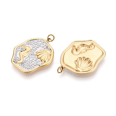 304 Stainless Steel and Polymer Clay Crystal Rhinestone Pendants STAS-T069-60F-1