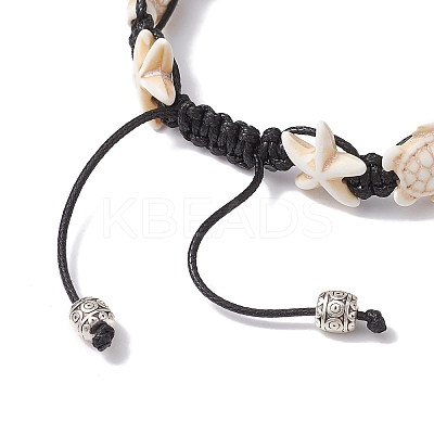 Synthetic Turquoise Starfish & Turtle Braided Bead Bracelet BJEW-TA00388-02-1