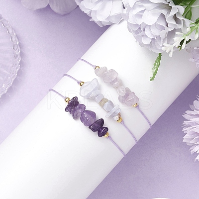 3Pcs 3 Styles Gemstone Braided Bead Bracelets BJEW-JB11146-05-1