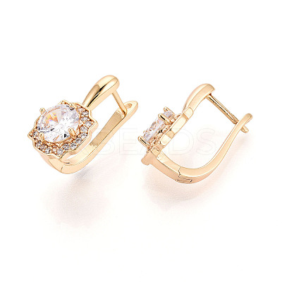 Brass Micro Pave Clear Cubic Zirconia Flower Hoop Earrings EJEW-T048-33G-1