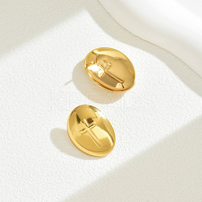 201 Stainless Steel Classic Oval with Cross Stud Earrings EO1132-1
