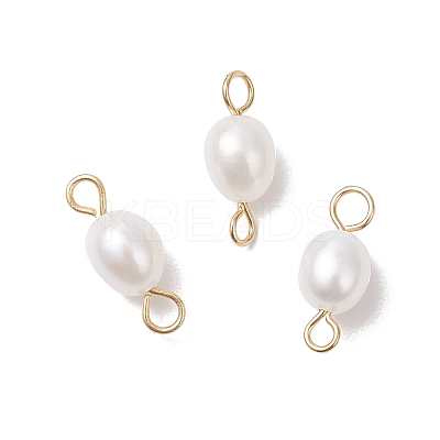 Natural Cultured Freshwater Pearl Rice Connector Charms PALLOY-JF04186-02-1