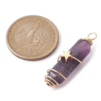 3Pcs 3 Styles Natural Amethyst Copper Wire Wrapped Pointed Pendants PALLOY-JF02460-02-1