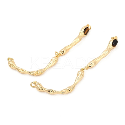 Brass Pave Natural Tiger Eye Curved Bar Connector Charms KK-P302-08G-1