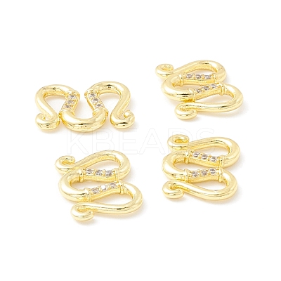 Brass Clear Cubic Zirconia S-Hook Clasps KK-E280-28G-1