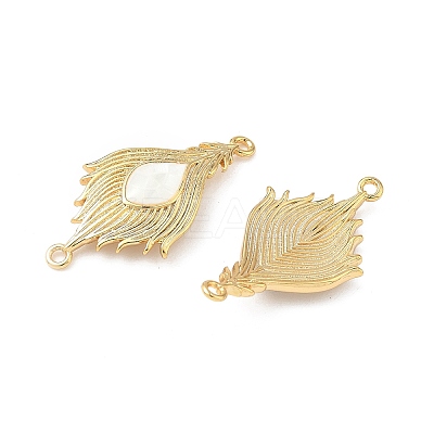 Brass Pave Shell Feather Connector Charms KK-I357-03G-1