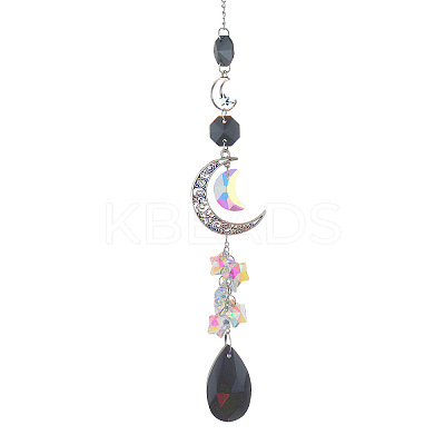 Glass Moon Hanging Suncatcher Pendant Decoration DJEW-PW0008-10C-1