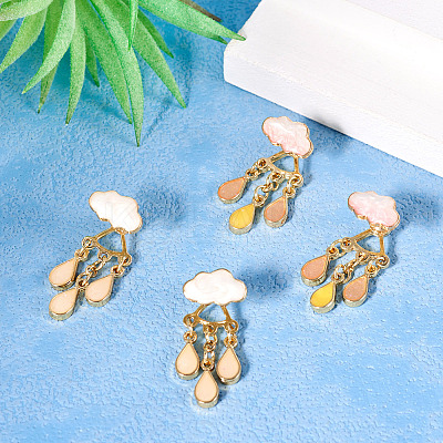 2 Pairs 2 Colors Cloud Alloy Enamel Dangle Stud Earrings for Women EJEW-TA0001-49B-1