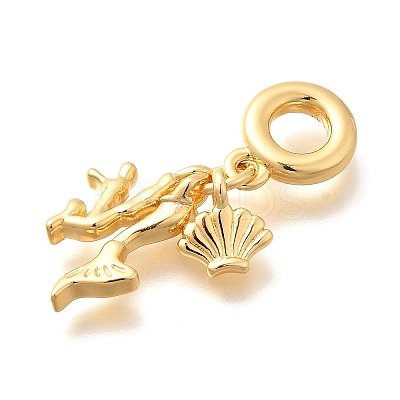 Brass Coral Shape & Shell Shape & Mermaid Tail European Dangle Charms KK-U048-27G-1