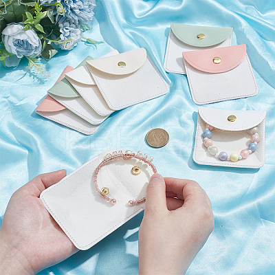 8Pcs 4 Colors PU Leather Jewelry Envelope Pouches Gift Bags with Snap Button and Clear Window ABAG-PH0001-62B-1