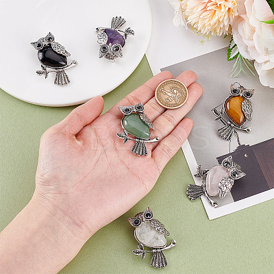 6Pcs 6 Styles Zinc Alloy Natural Gemstone Pendants FIND-PH0025-35-1