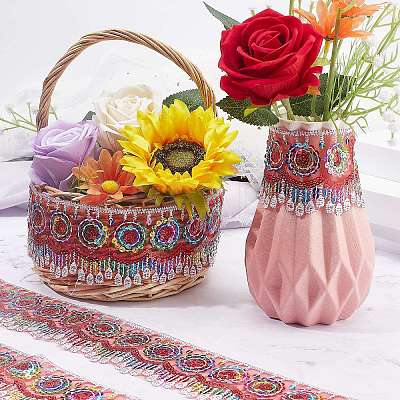 4~4.5M Ethnic Style Polyester Lace Trim with Colorful Paillette OCOR-GF0002-39B-1