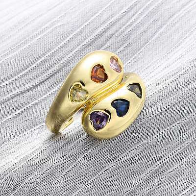 Brass Micro Pave Cubic Zirconia Adjustable Cuff Rings for Women RJEW-U053-01G-1