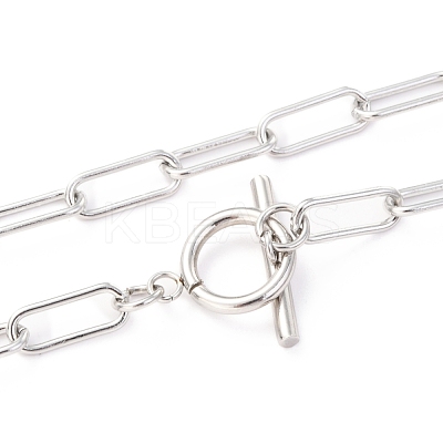 Non-Tarnish 304 Stainless Steel Paperclip Chain Necklaces NJEW-H305-10P-1