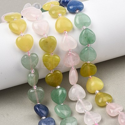 Gradient Color Natural Rose Quartz & Quartz Crystal & Lemon Jade & Blue Aventurine & Green Aventurine Beads Strands G-B185-A11-1