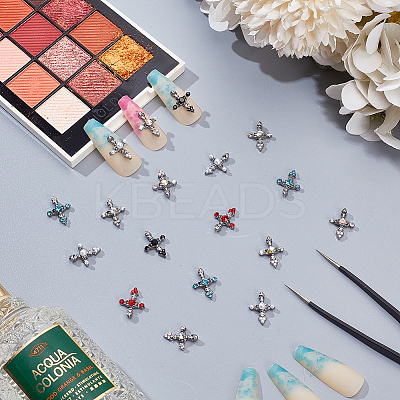 36Pcs 6 Styles Cross Alloy Rhinestone Cabochons MRMJ-CP0001-30B-1
