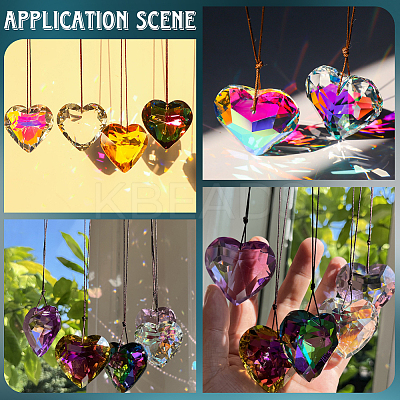2Pcs Glass Heart Pendant Decorations HJEW-SP0001-22B-1