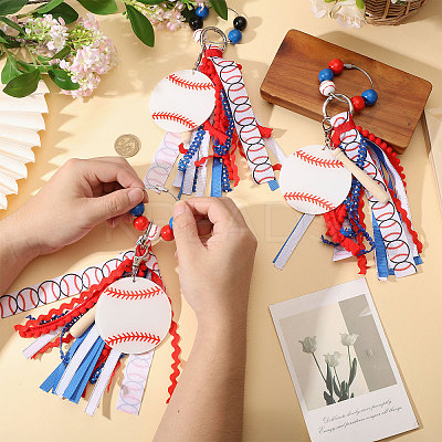 2Pcs Baseball Polyester & Wood & Zinc Alloy & Acrylic Pendant Keychains KEYC-CA0001-59-1