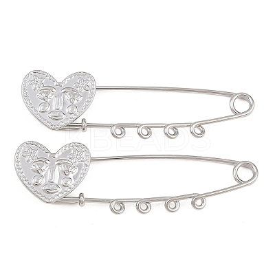 Heart Face 304 Stainless Steel Safety Pins Brooch Findings SA-CBA098D-15B-P04-1