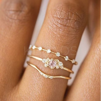 3Pcs Rhombus Zinc Alloy with Crystal Rhinestone Finger Rings FS-WG622CD-05-1