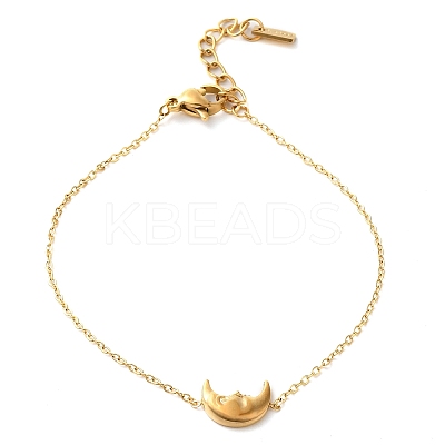 304 Stainless Steel Moon Face Link Chain Bracelets for Women BJEW-K237-08G-1