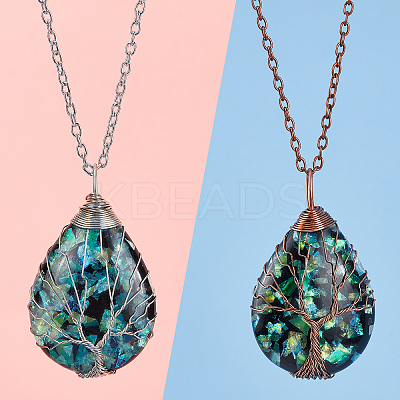 4Pcs 2 Colors Teardrop Pendant Necklaces Set NJEW-BC0001-04-1
