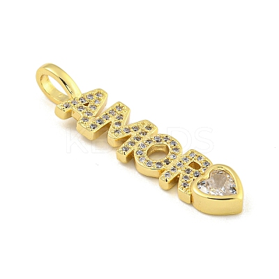 Word AMOR Rack Plating Brass Micro Pave Clear Cubic Zirconia Pendants KK-Z053-11G-01-1