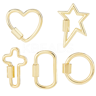 5Pcs 5 Styles Brass Screw Carabiner Lock Charms KK-HS0015-15-1